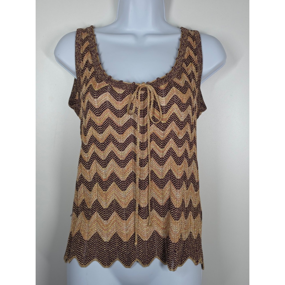 Missoni Metallic Chevron Zigzag Knit Tank Top Gold Purple Made in Italy Small